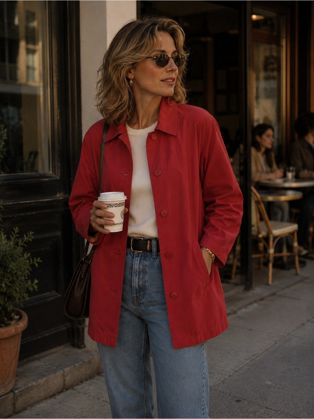 Northern Spirit Collections Red Button Up Trench Coat 100% Cotton Size Medium